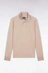 Polo à manches longues en coton Pima beige coupe droite