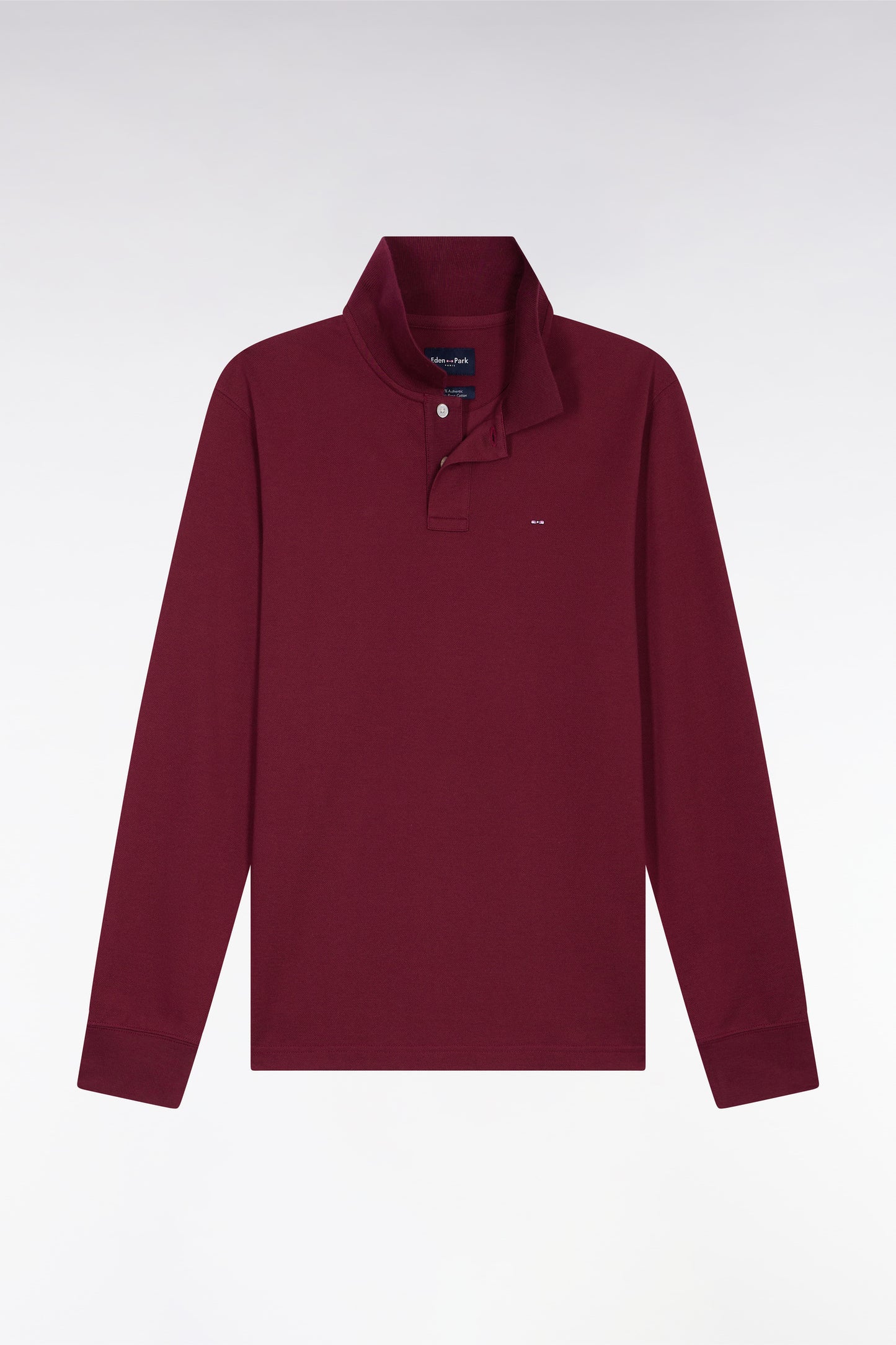 Long-sleeved polo shirt in burgundy Pima cotton, straight cut