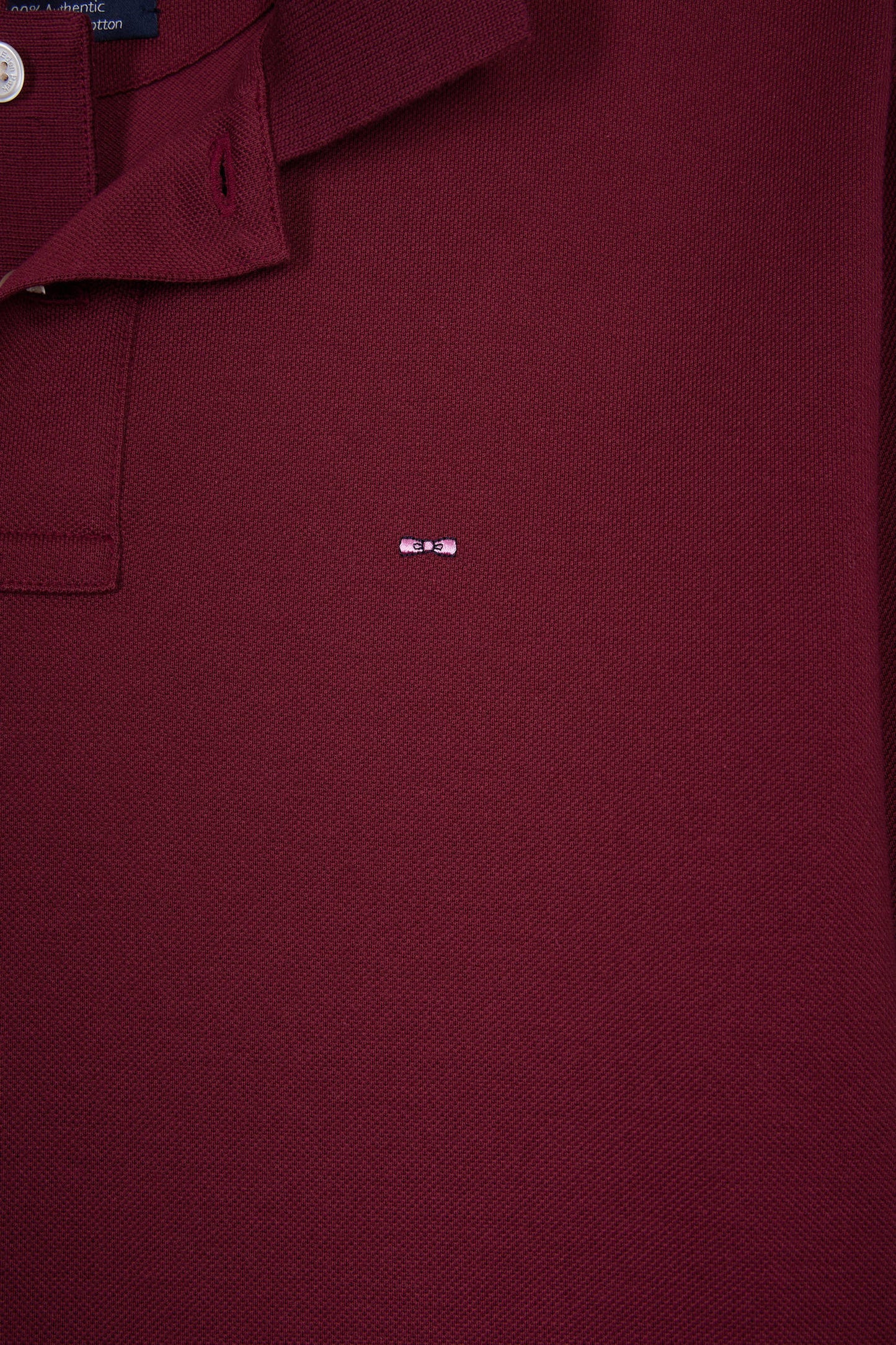 Long-sleeved polo shirt in burgundy Pima cotton, straight cut