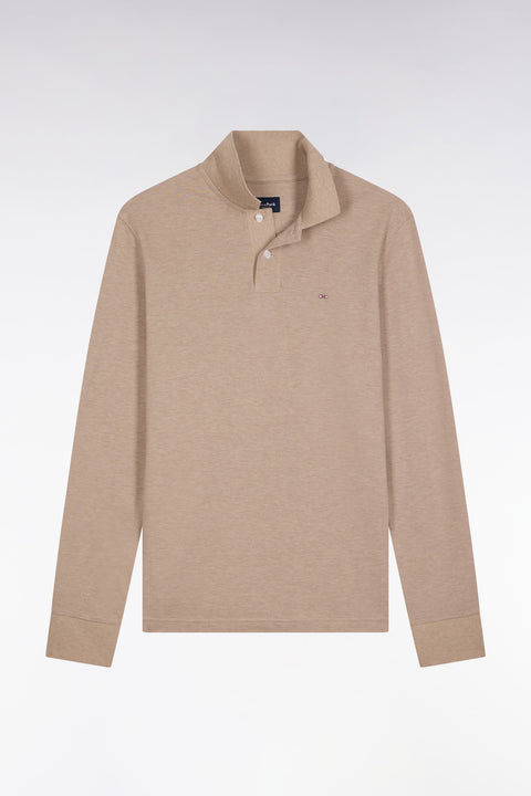 Polo à manches longues en coton chiné beige coupe droite - Image 2