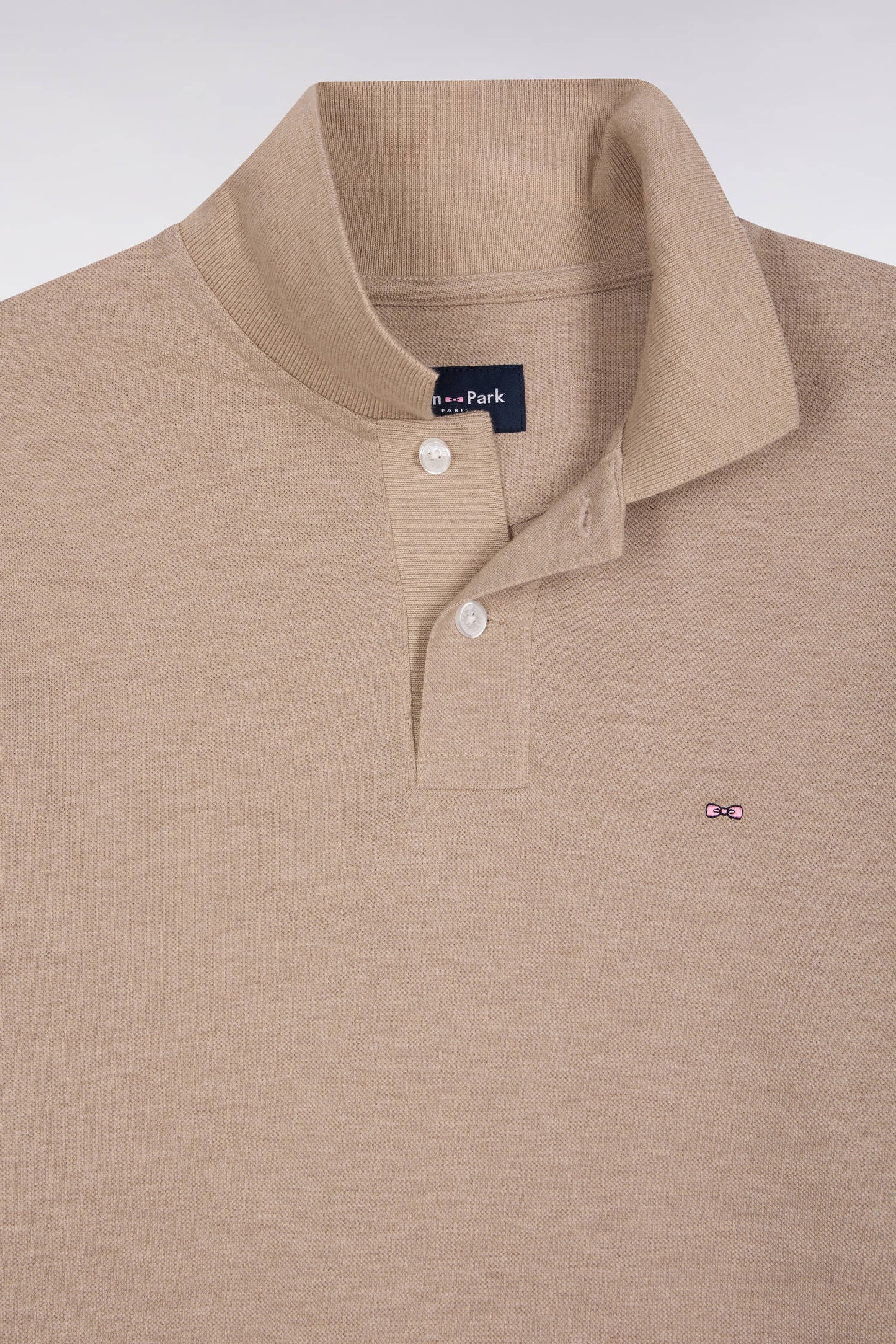 Polo à manches longues en coton chiné beige coupe droite