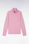 Polo à manches longues en coton chiné rose coupe droite