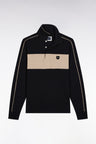 Polo tricolore à manches longues en coton stretch noir coupe slim