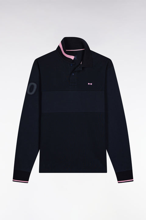 Polo à manches longues bimatière marine broderie 10 coupe Relaxed - Image 2