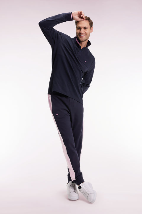 Polo à manches longues bimatière marine broderie 10 coupe Relaxed - Image 3