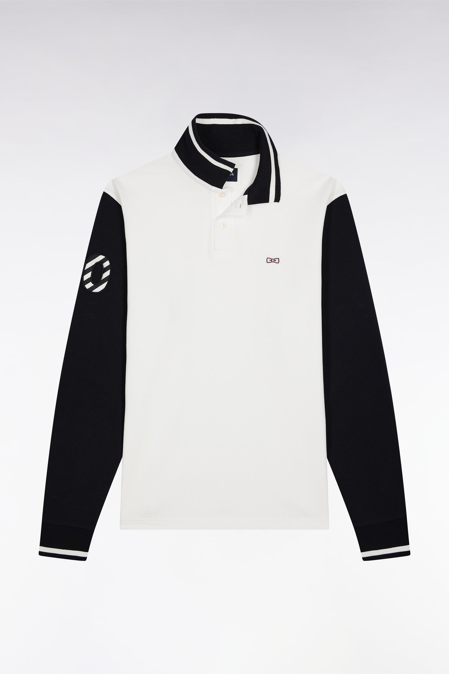 Polo à manches longues en piqué coton bicolore blanc broderie 10