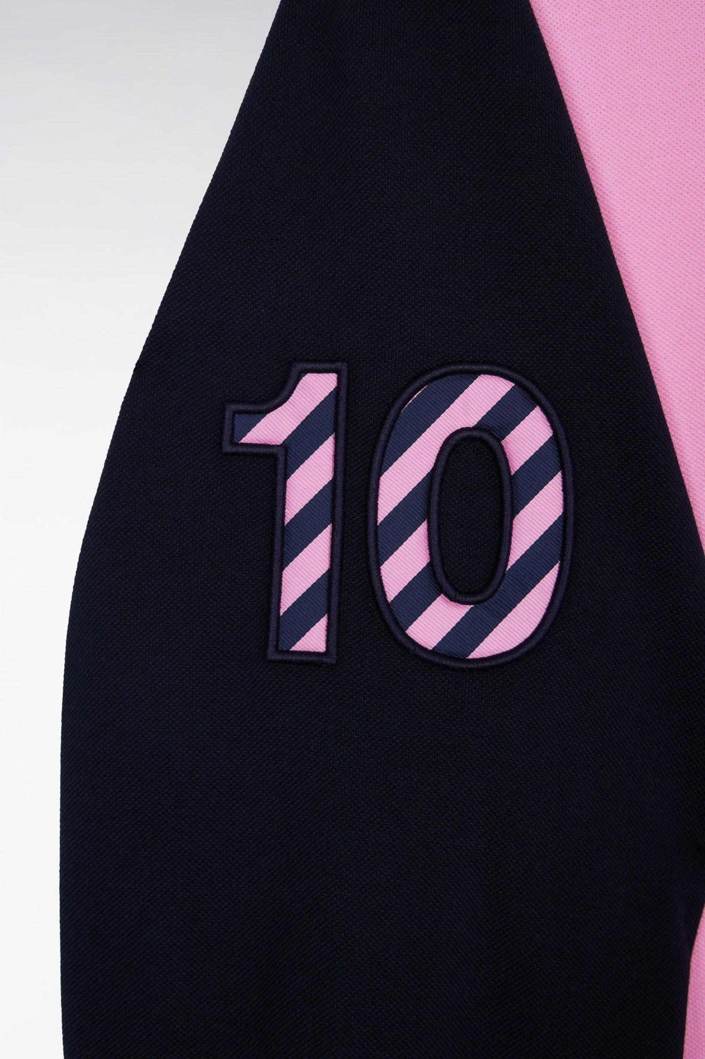 Polo à manches longues en piqué coton bicolore rose broderie 10