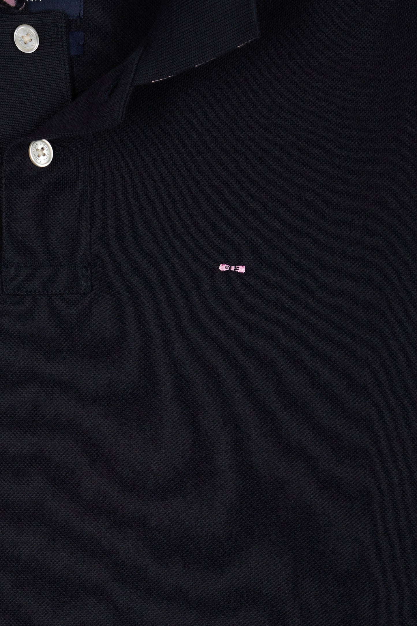 Long-sleeved polo shirt in navy cotton piqué with striped collar.