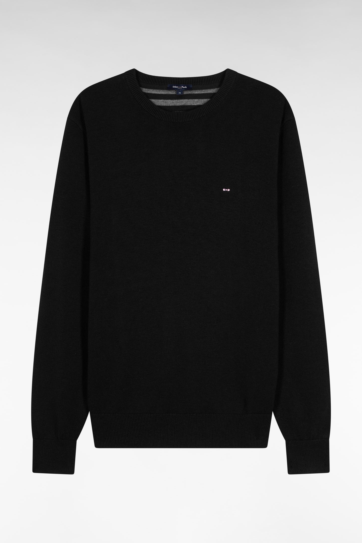 Pull col rond en laine et coton noir