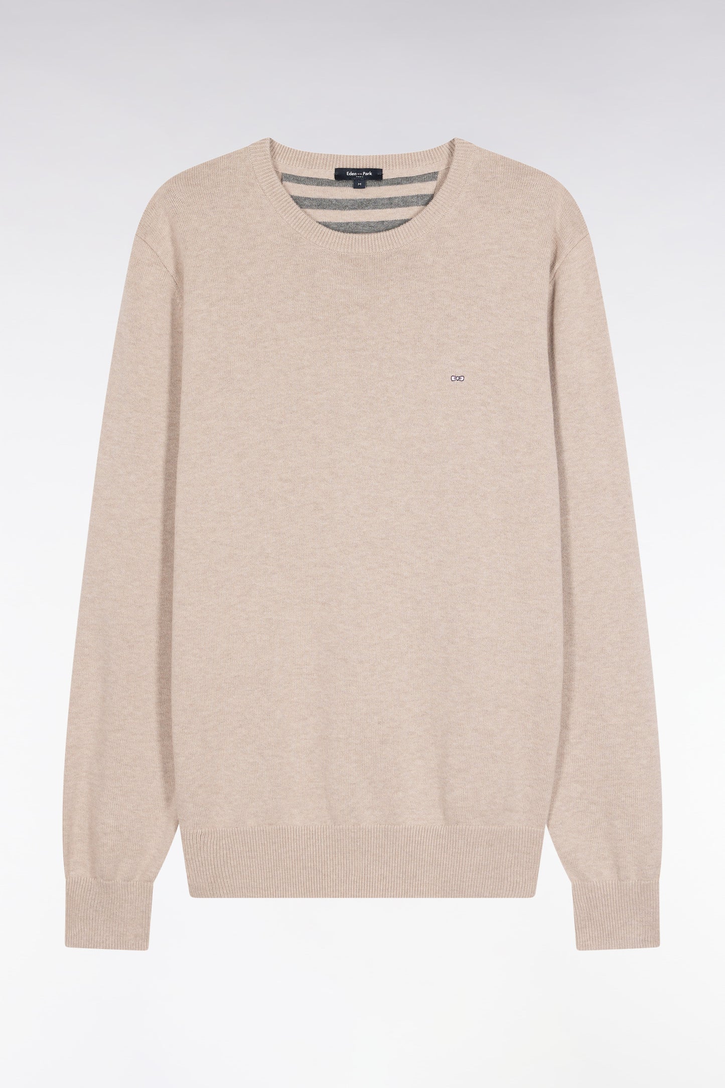 Pull col rond en laine et coton beige