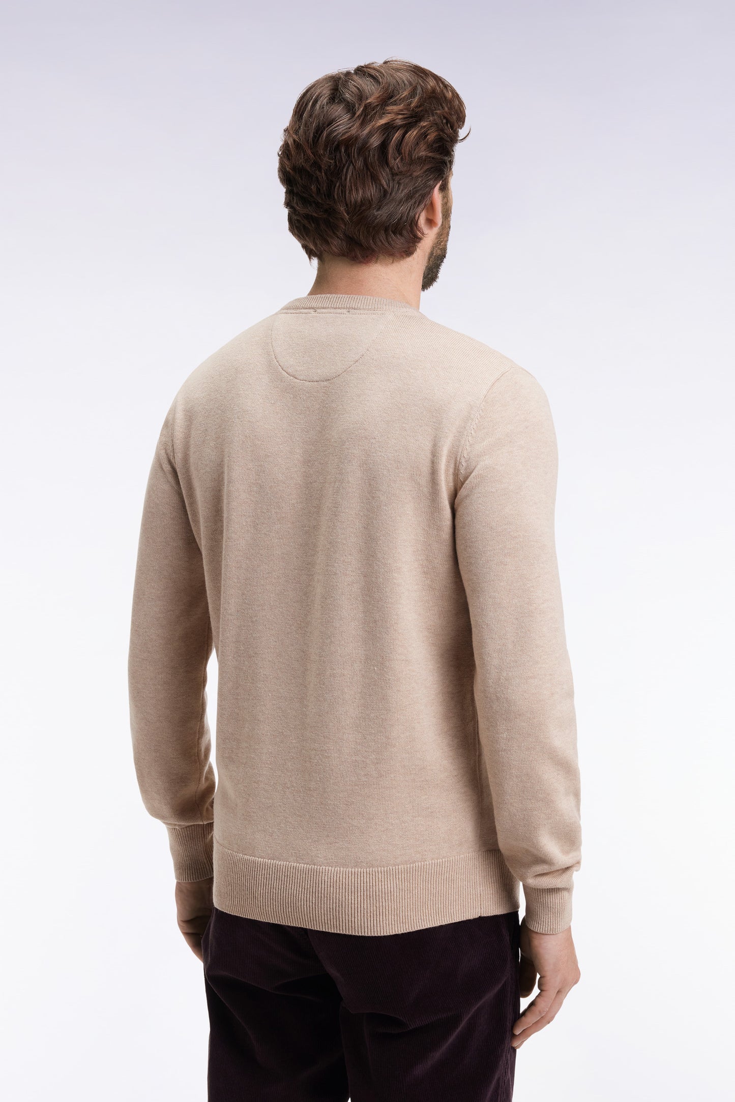 Pull col rond en laine et coton beige