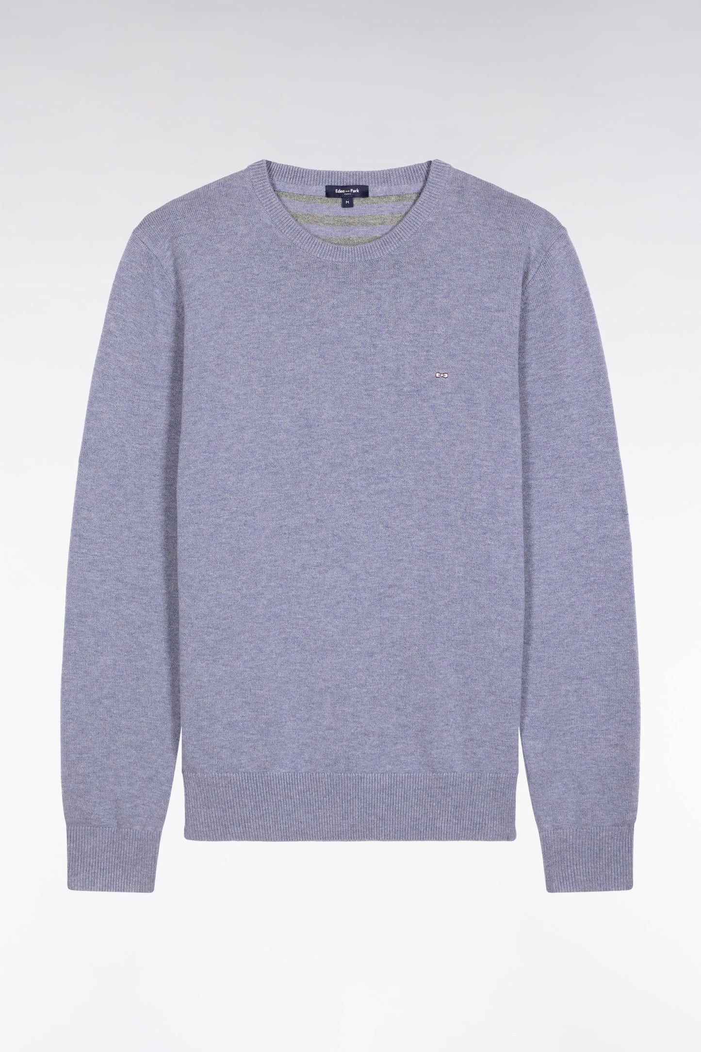 Pull col rond en laine et coton bleu