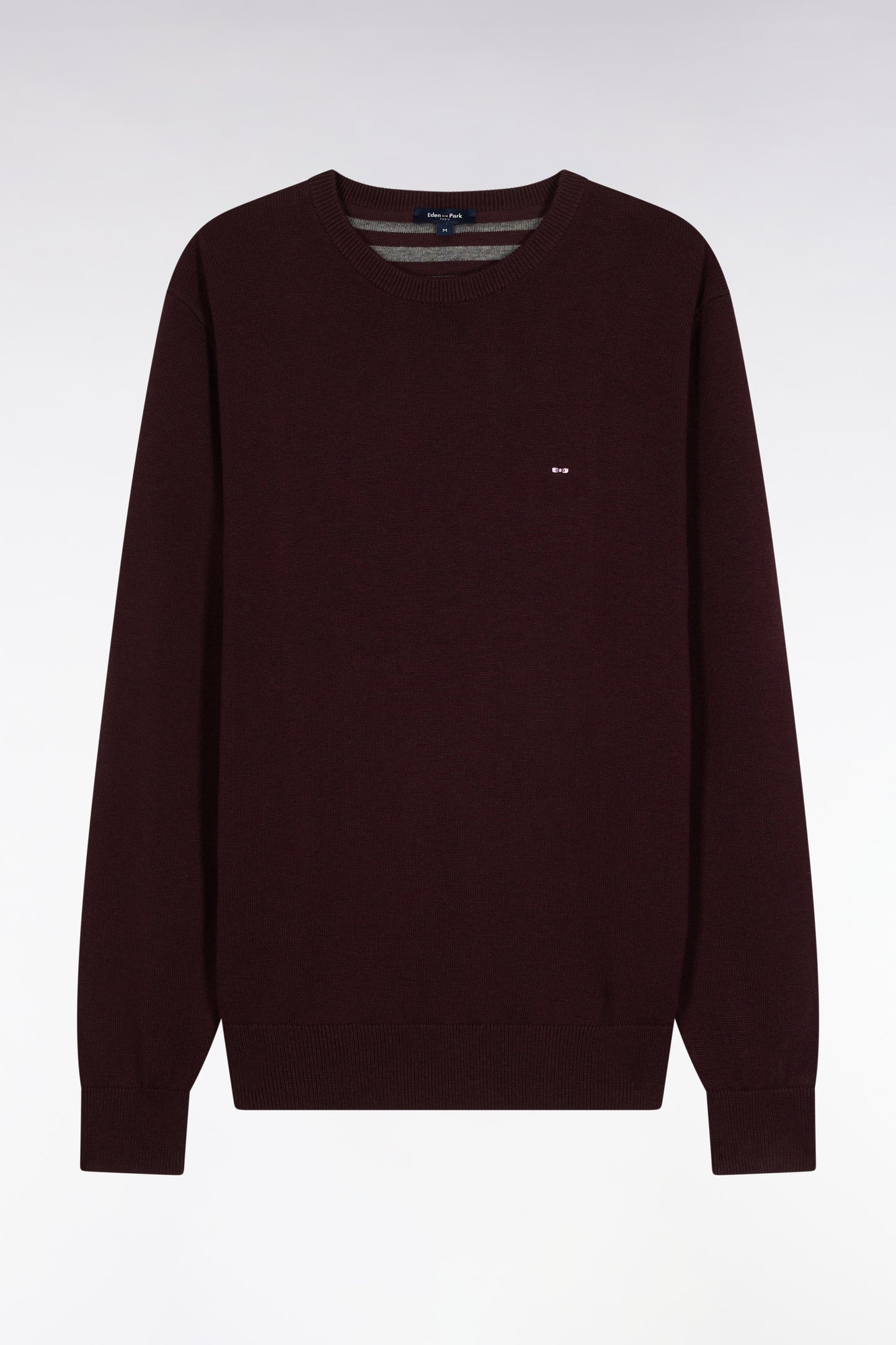 Pull col rond en laine et coton bordeaux