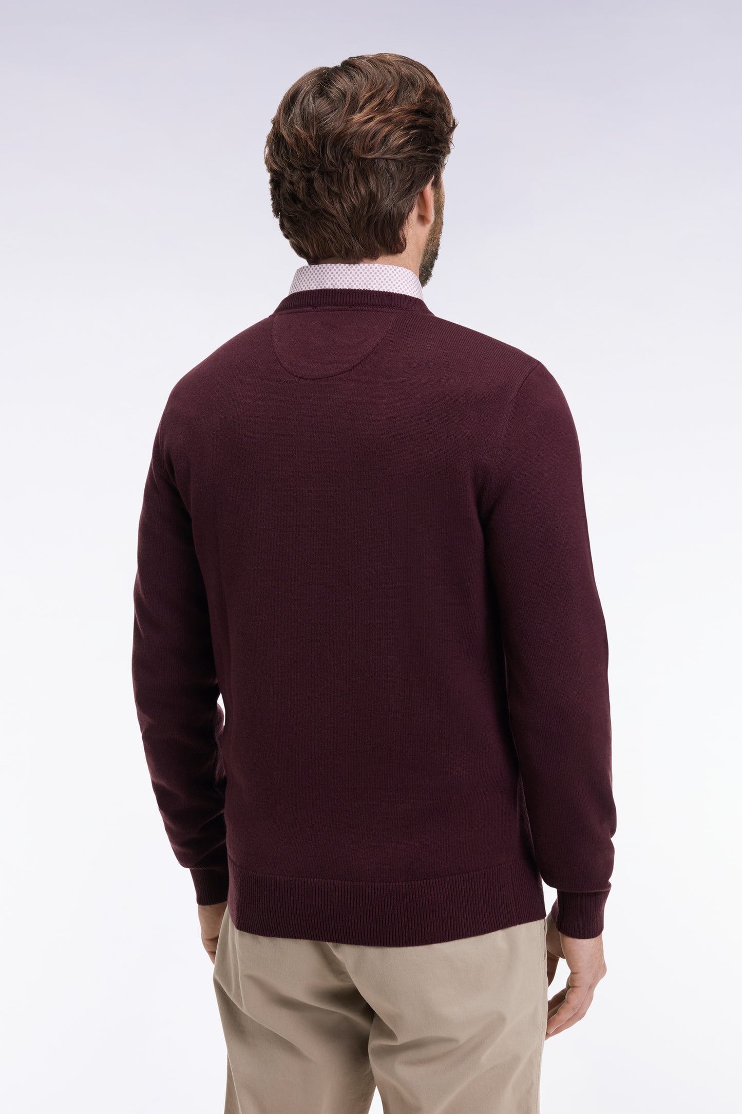 Pull col rond en laine et coton bordeaux