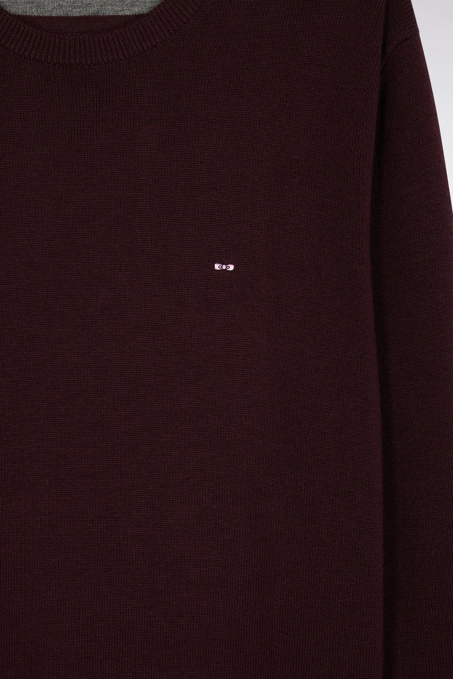 Pull col rond en laine et coton bordeaux