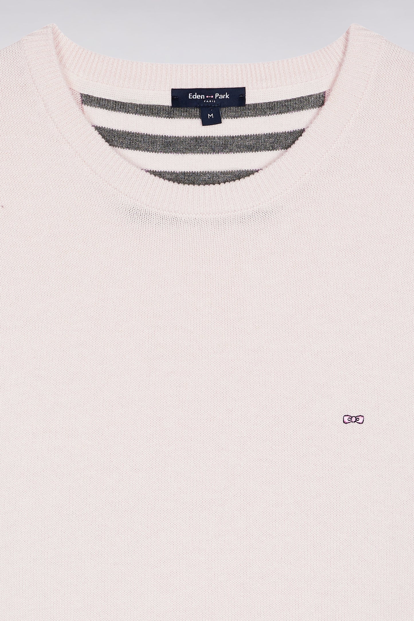 Round-neck sweater in ecru wool and cotton