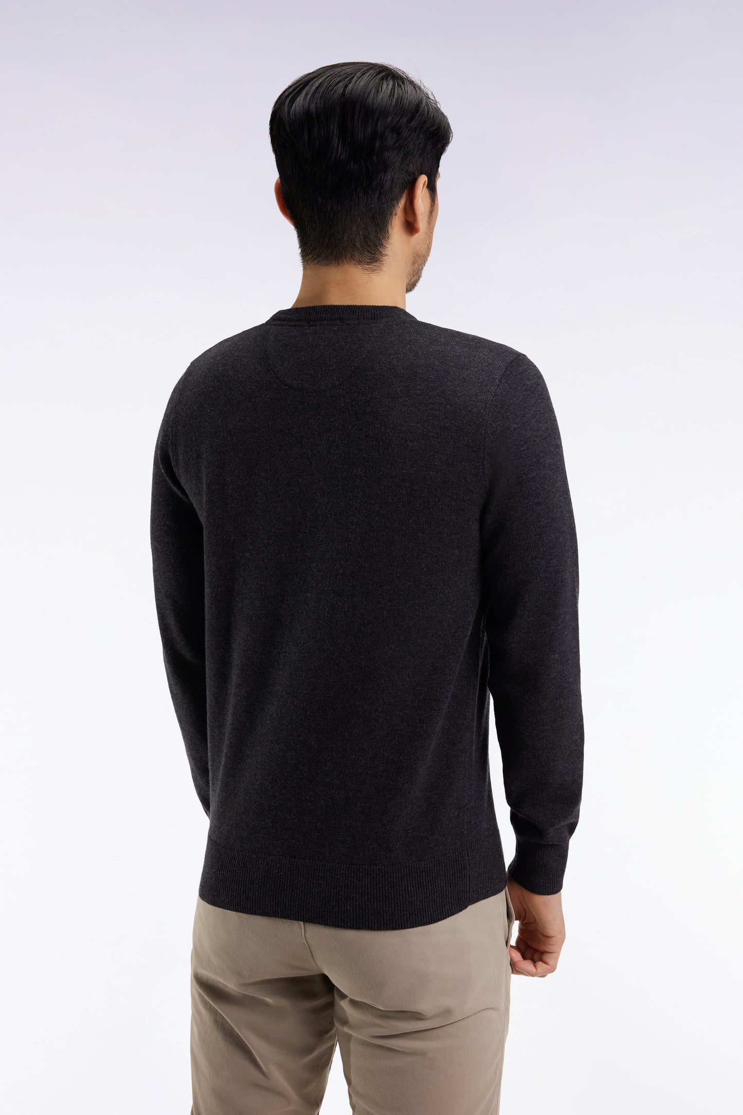 Pull col rond en laine et coton gris foncé