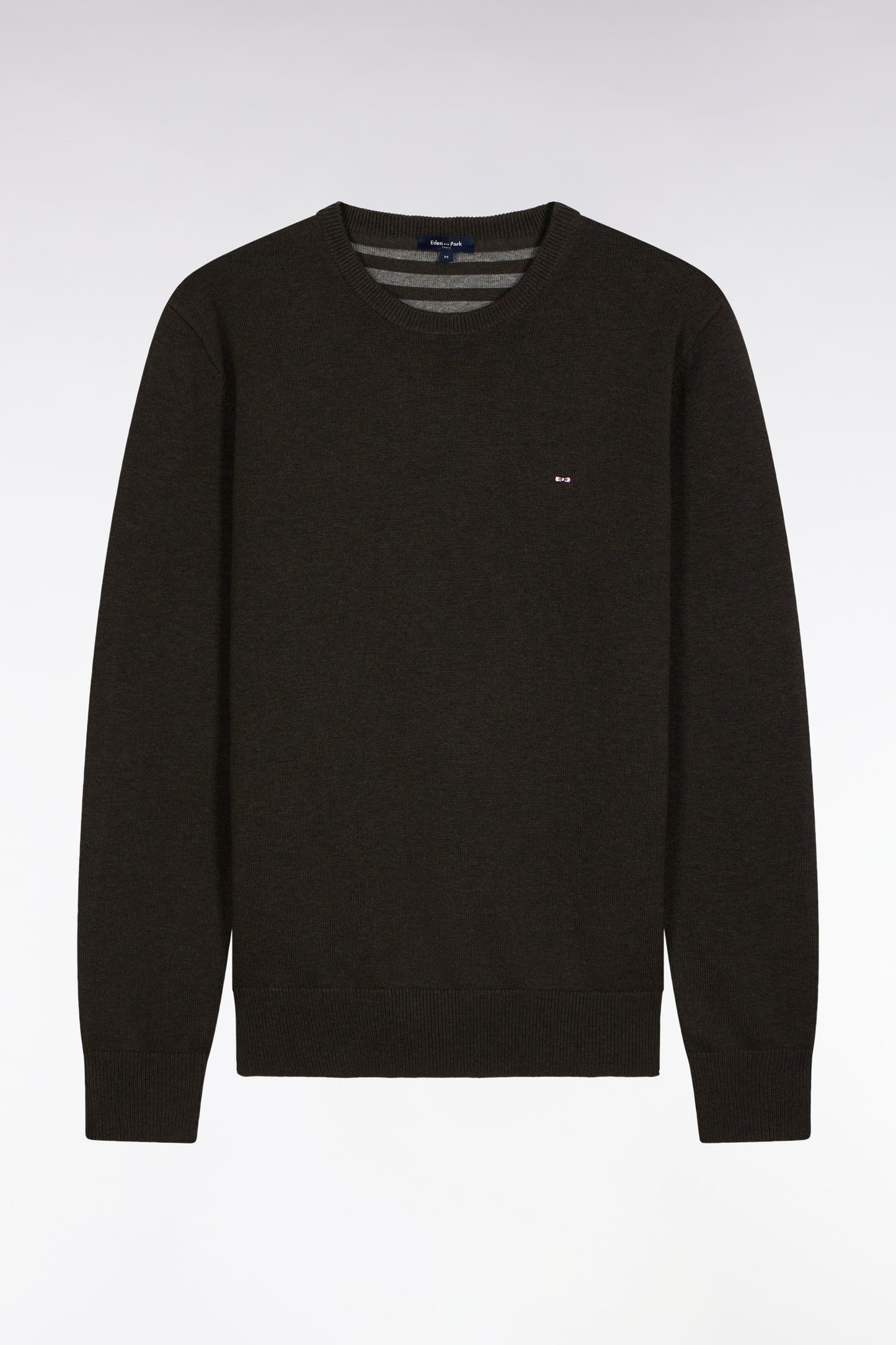 Pull col rond en laine et coton vert bouteille