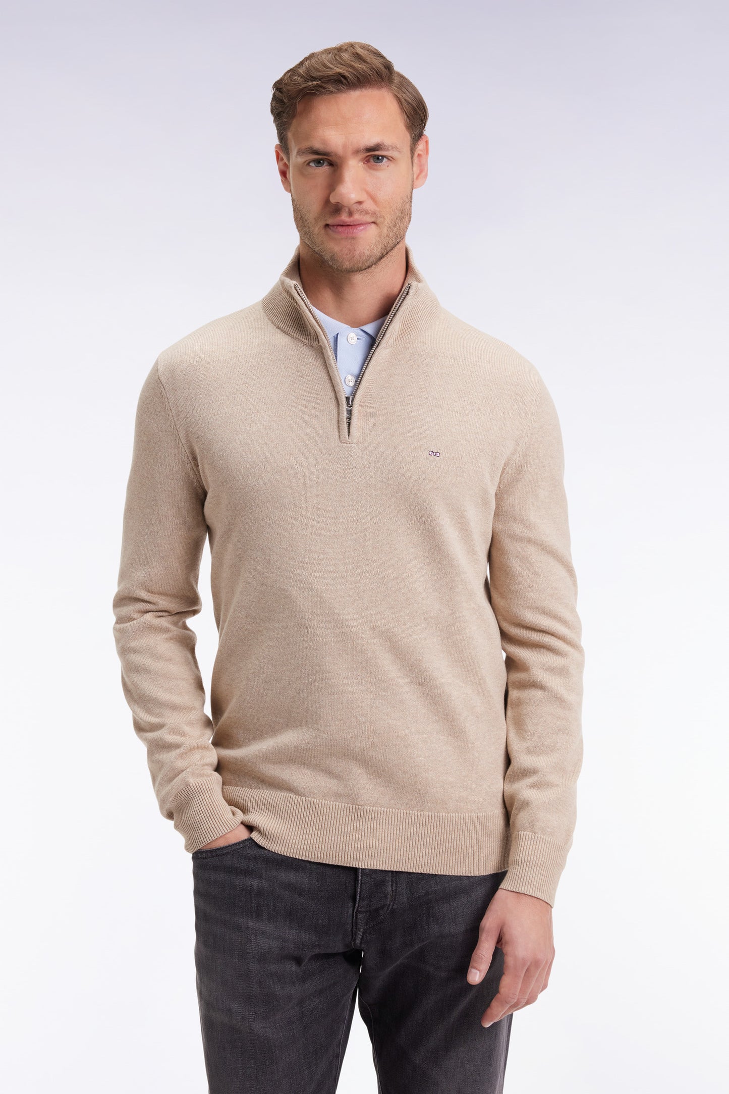 Pull col camionneur en laine et coton beige