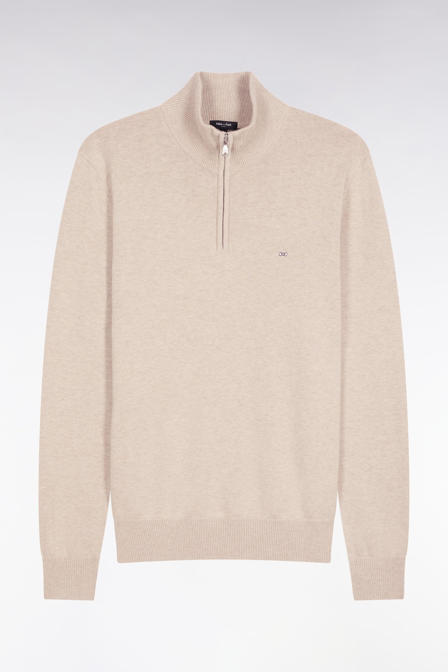 Pull col camionneur en laine et coton beige
