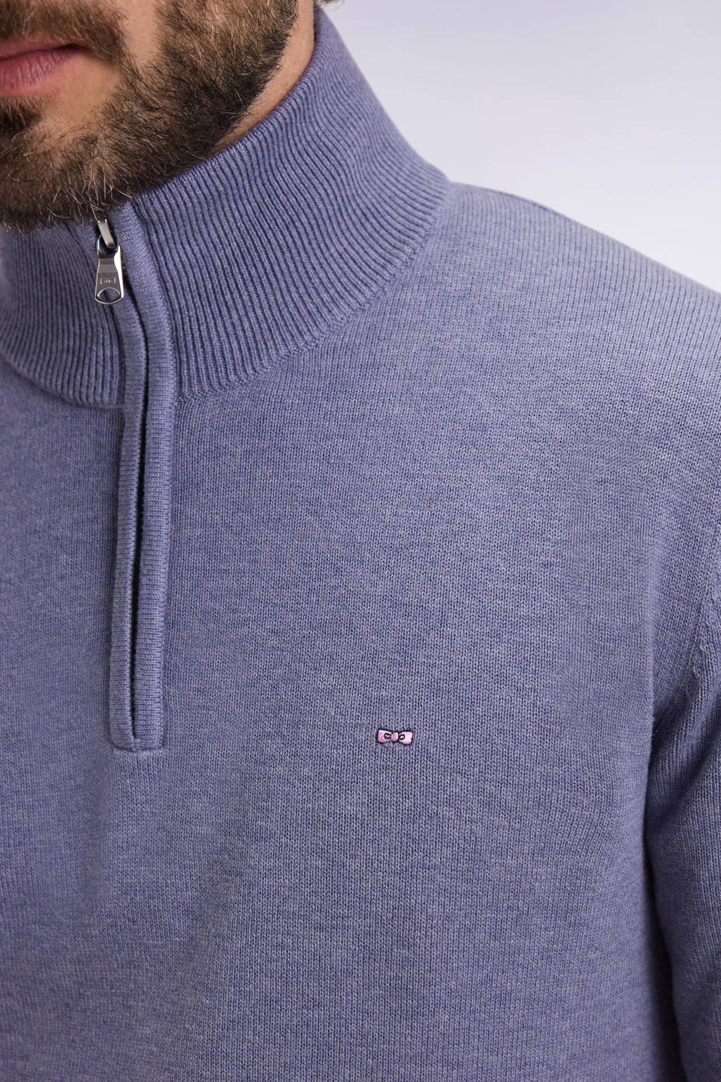 Pull col camionneur en laine et coton bleu gris