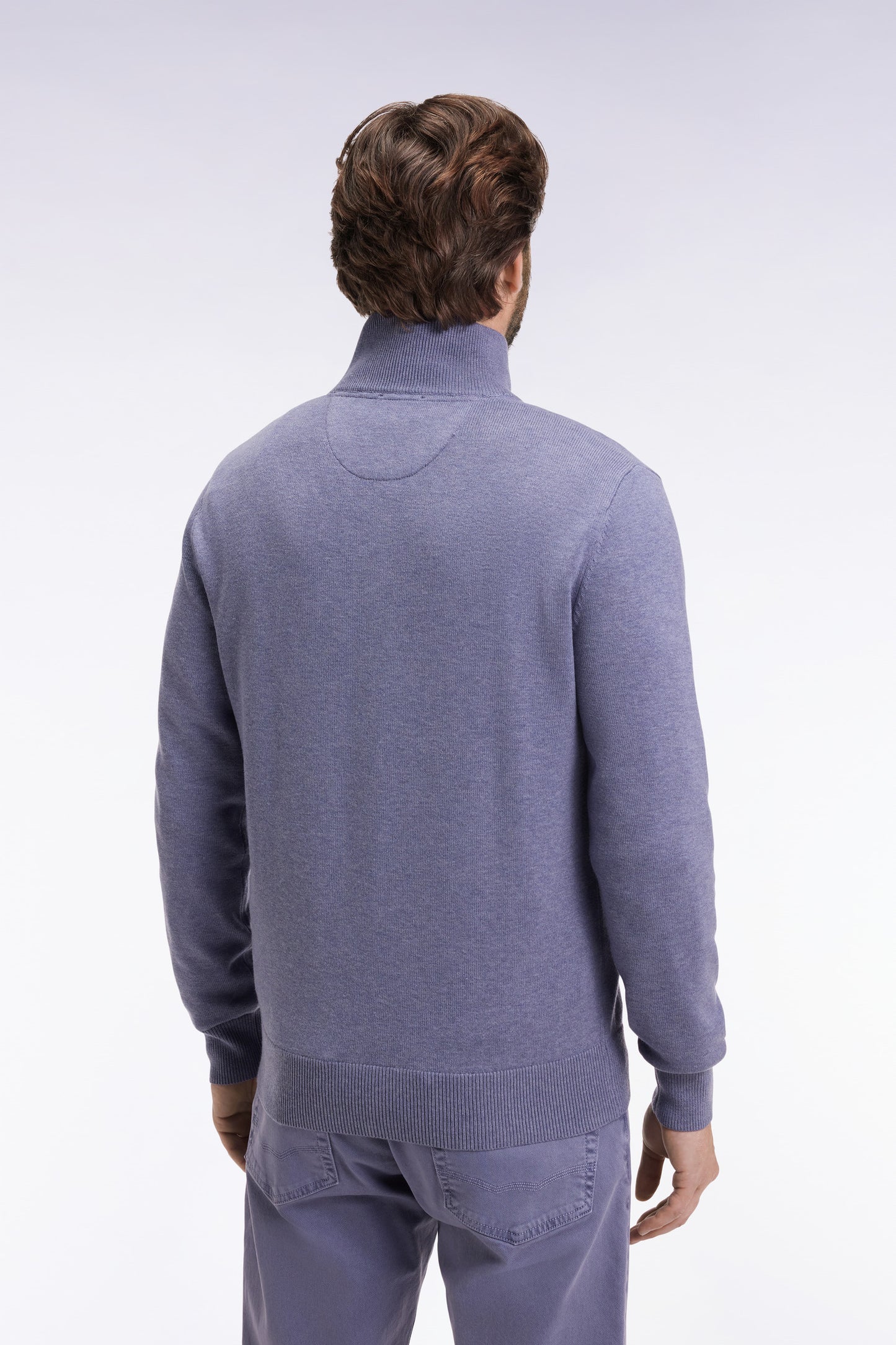 Pull col camionneur en laine et coton bleu gris