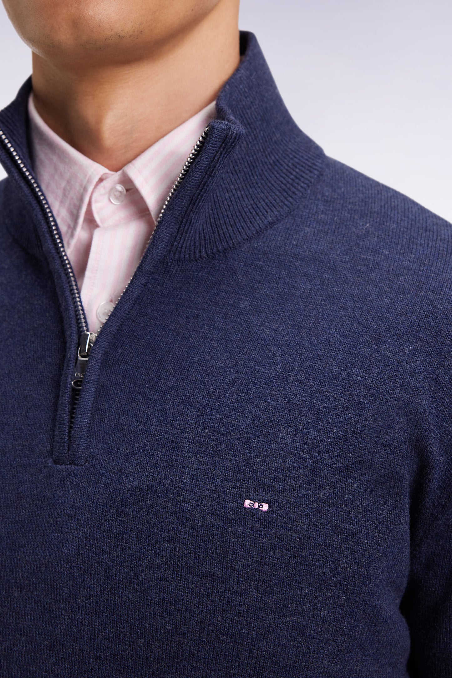 Pull col camionneur en laine et coton bleu
