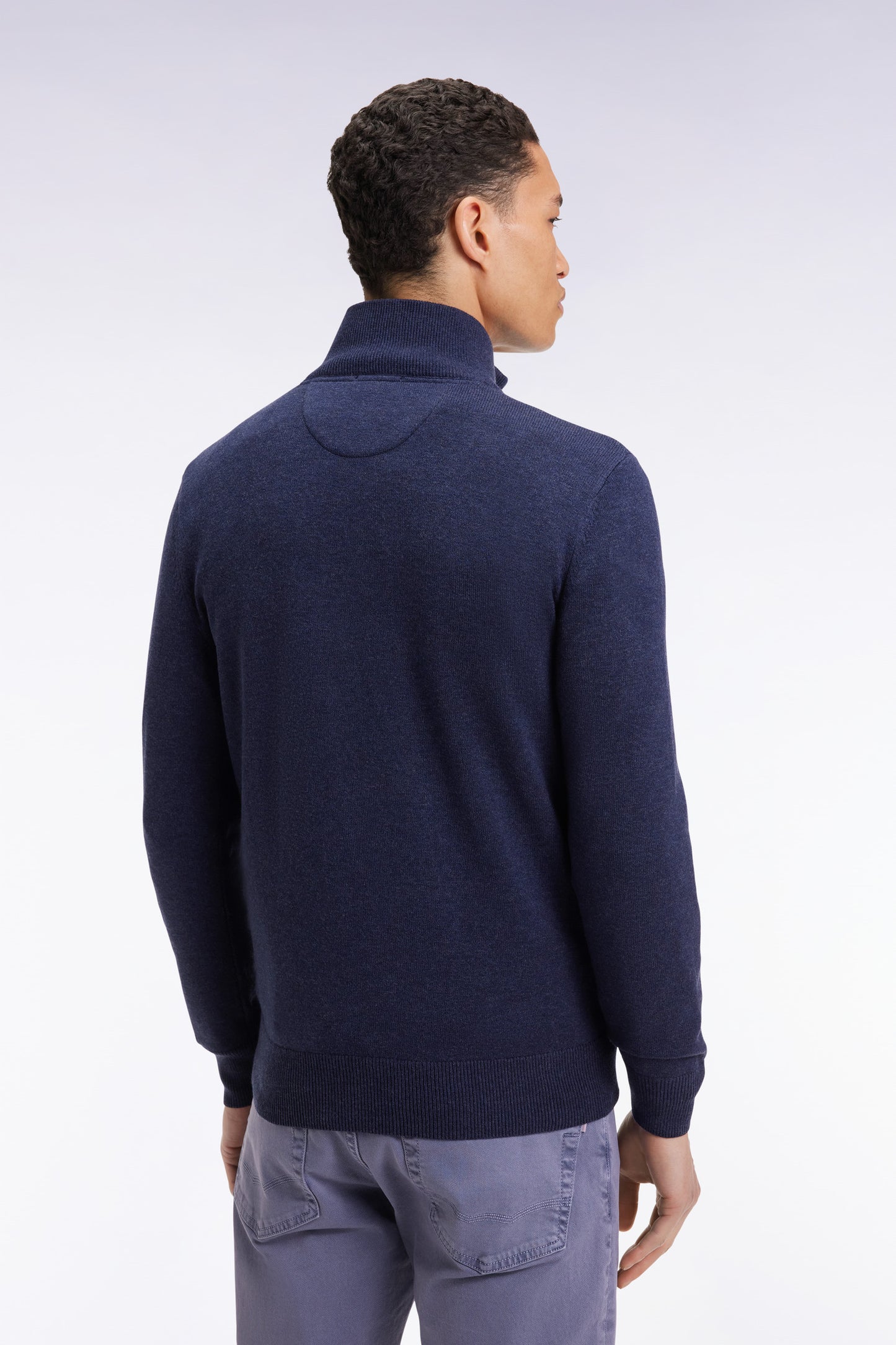 Pull col camionneur en laine et coton bleu