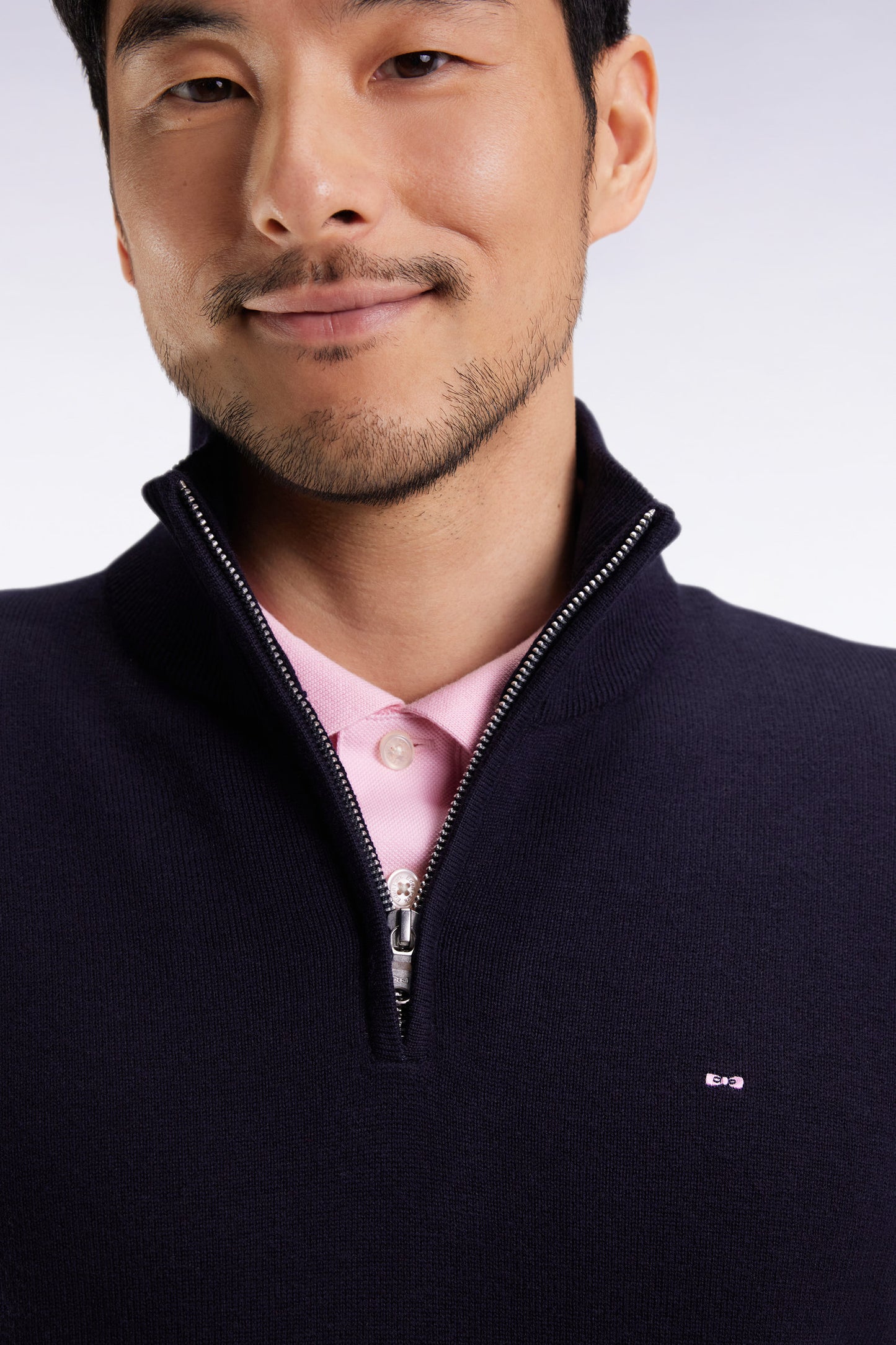 Pull col camionneur en laine et coton bleu foncé