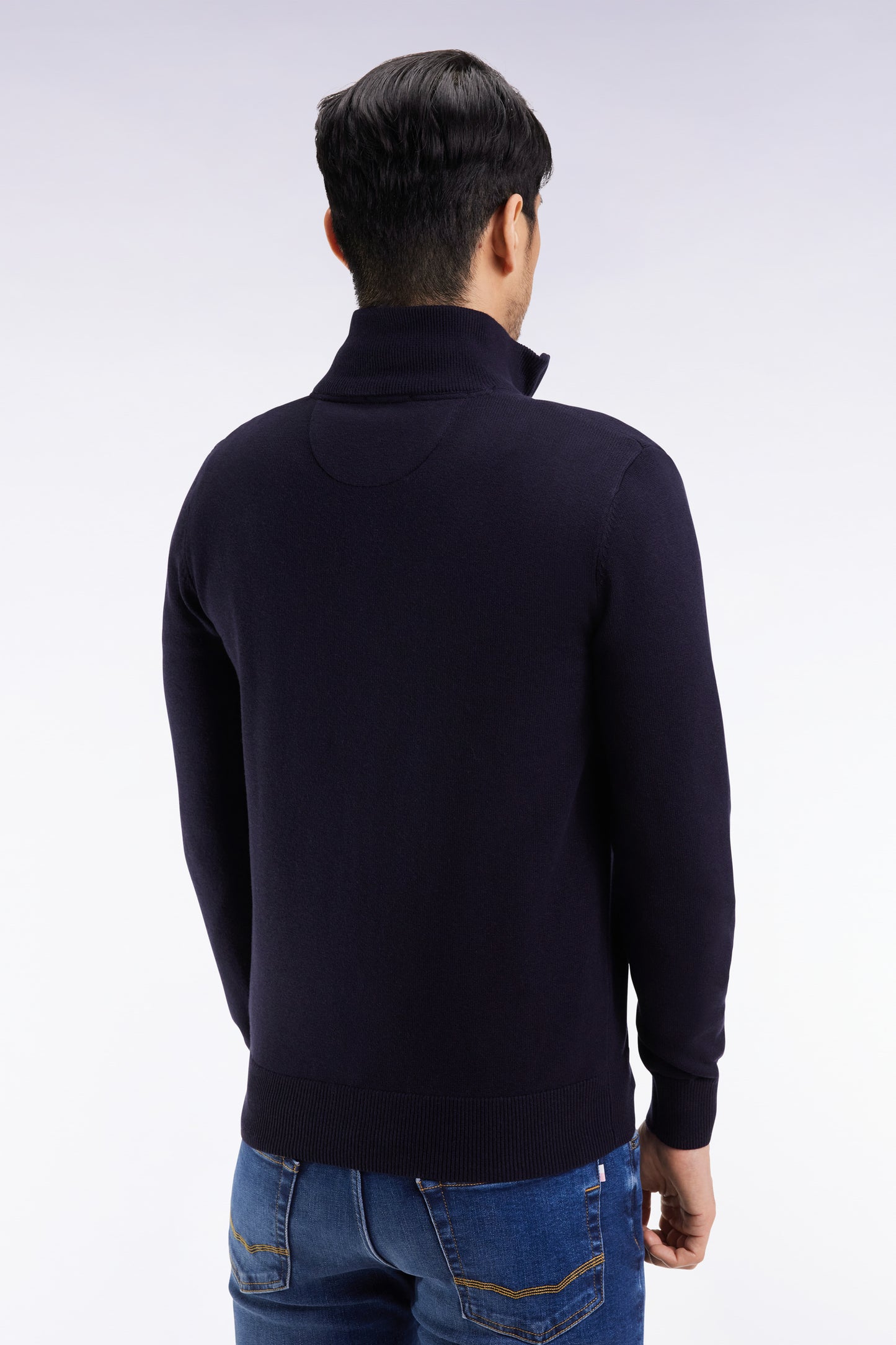 Pull col camionneur en laine et coton bleu foncé
