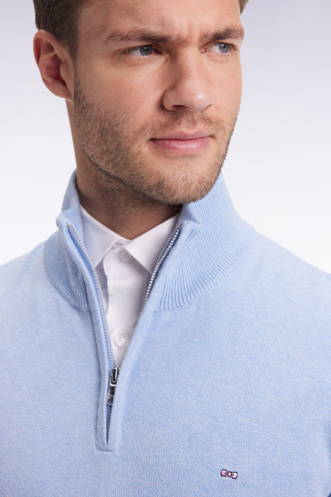 Navy wool and cotton trucker-neck sweater - Image 1