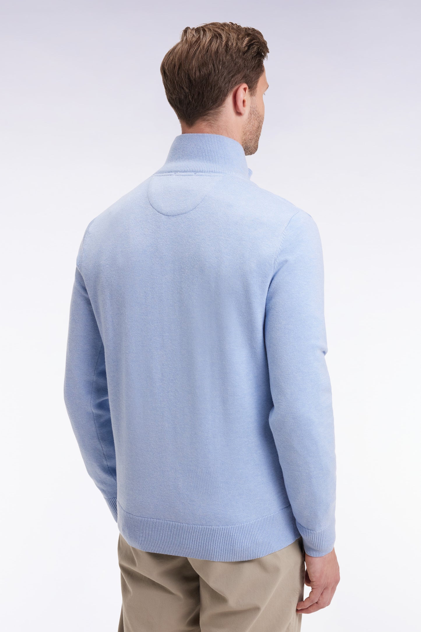 Pull col camionneur en laine et coton ciel