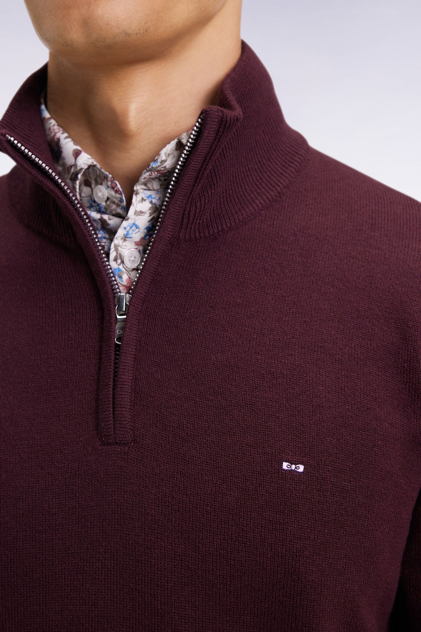 Pull col camionneur en laine et coton bordeaux
