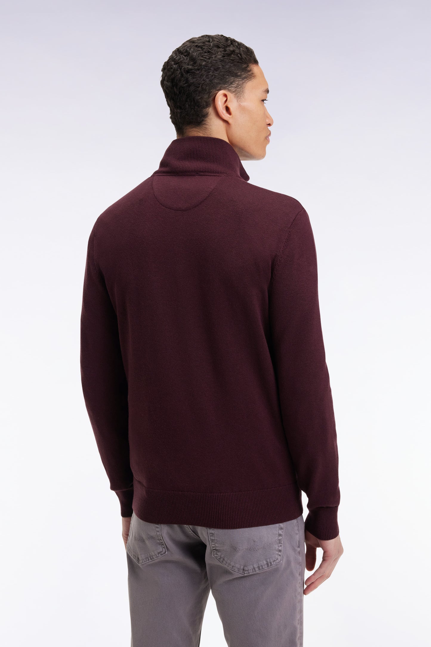 Pull col camionneur en laine et coton bordeaux