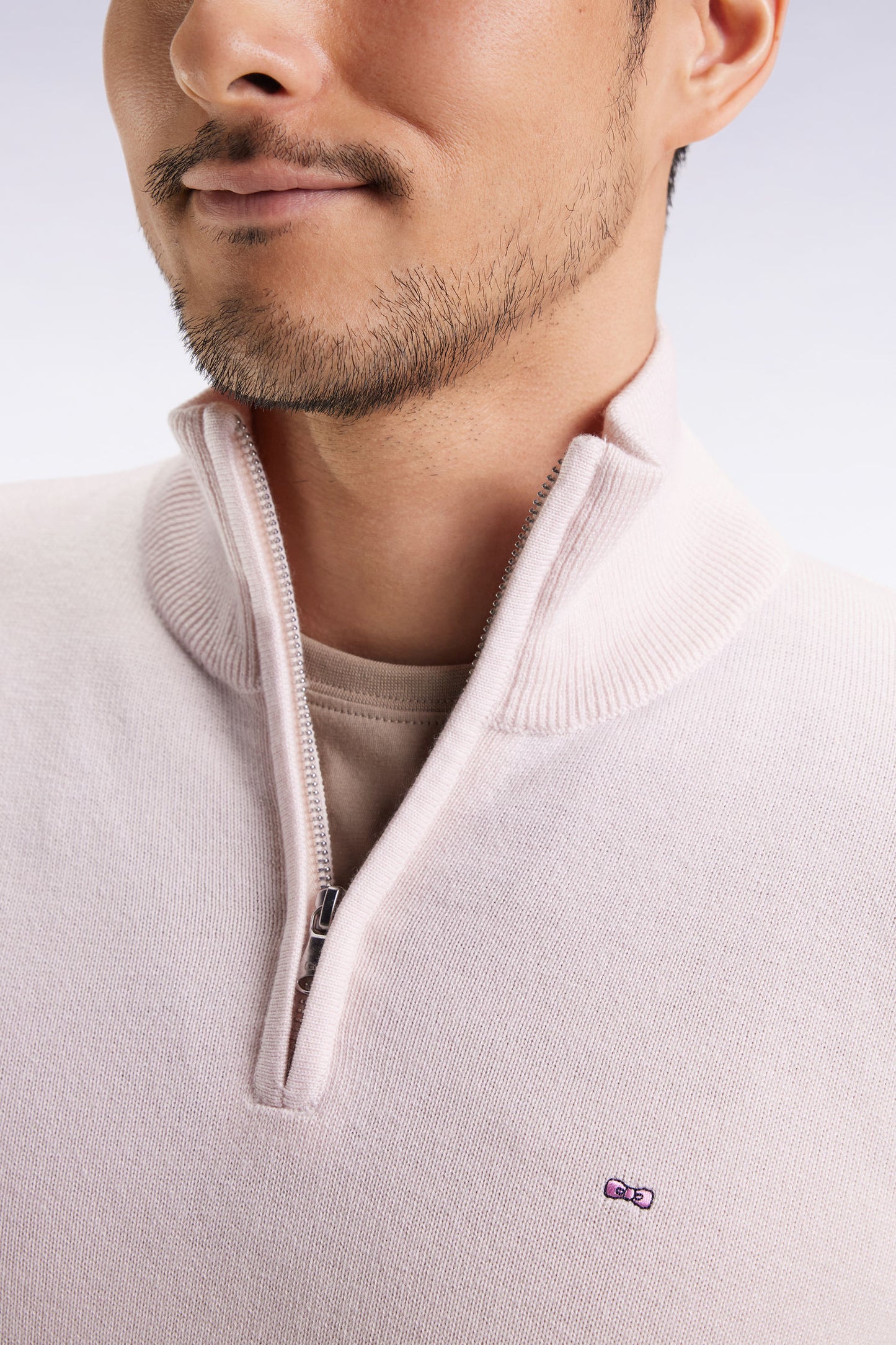 Pull col camionneur en laine et coton écru
