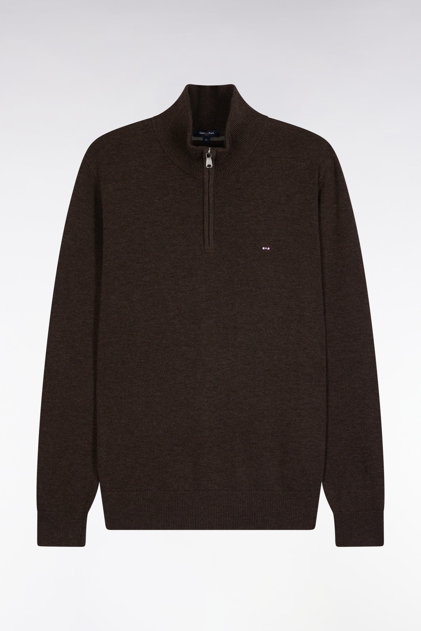 Pull col camionneur en laine et coton marron