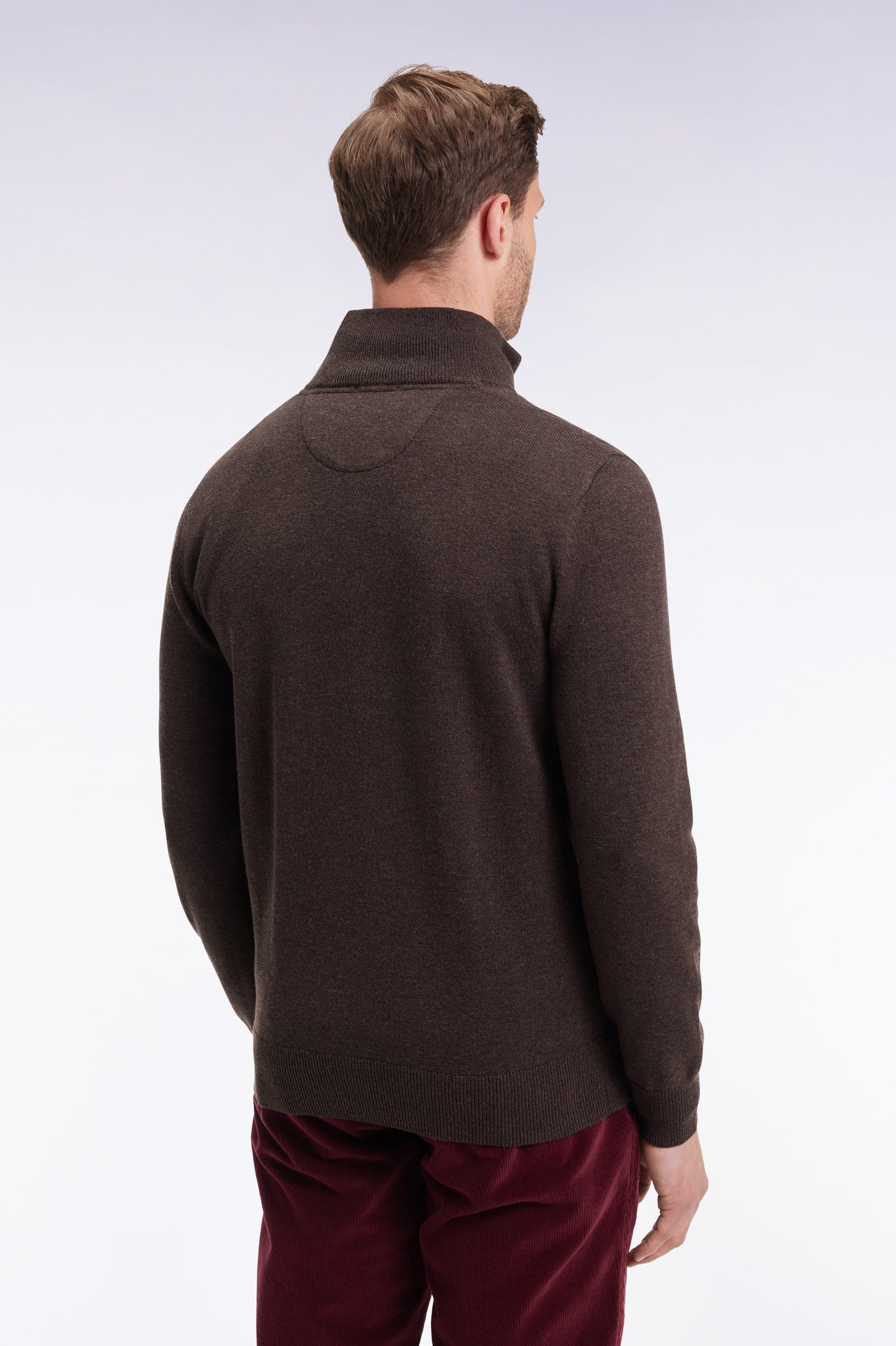 Pull col camionneur en laine et coton marron