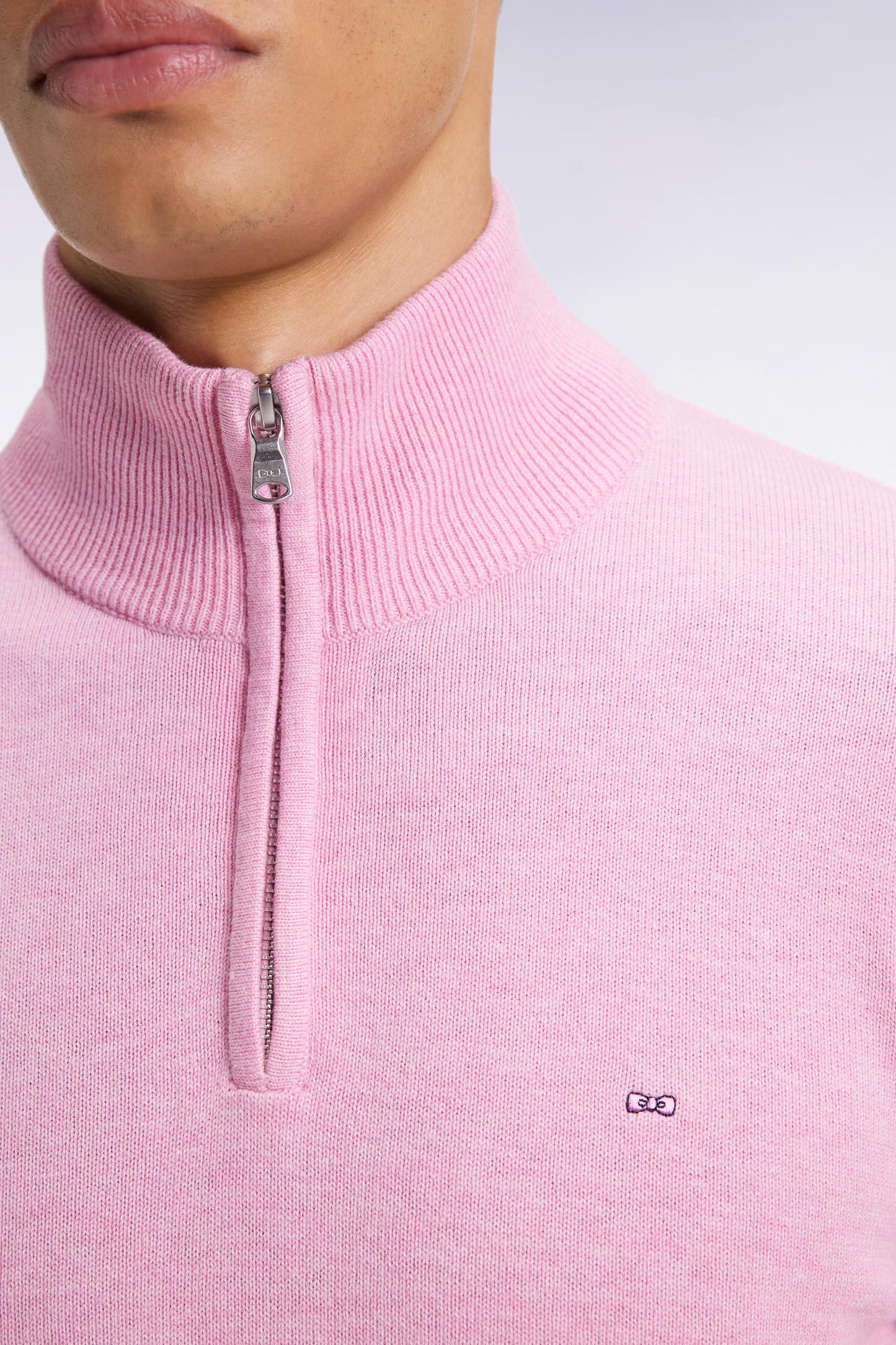 Pull col camionneur en laine et coton rose