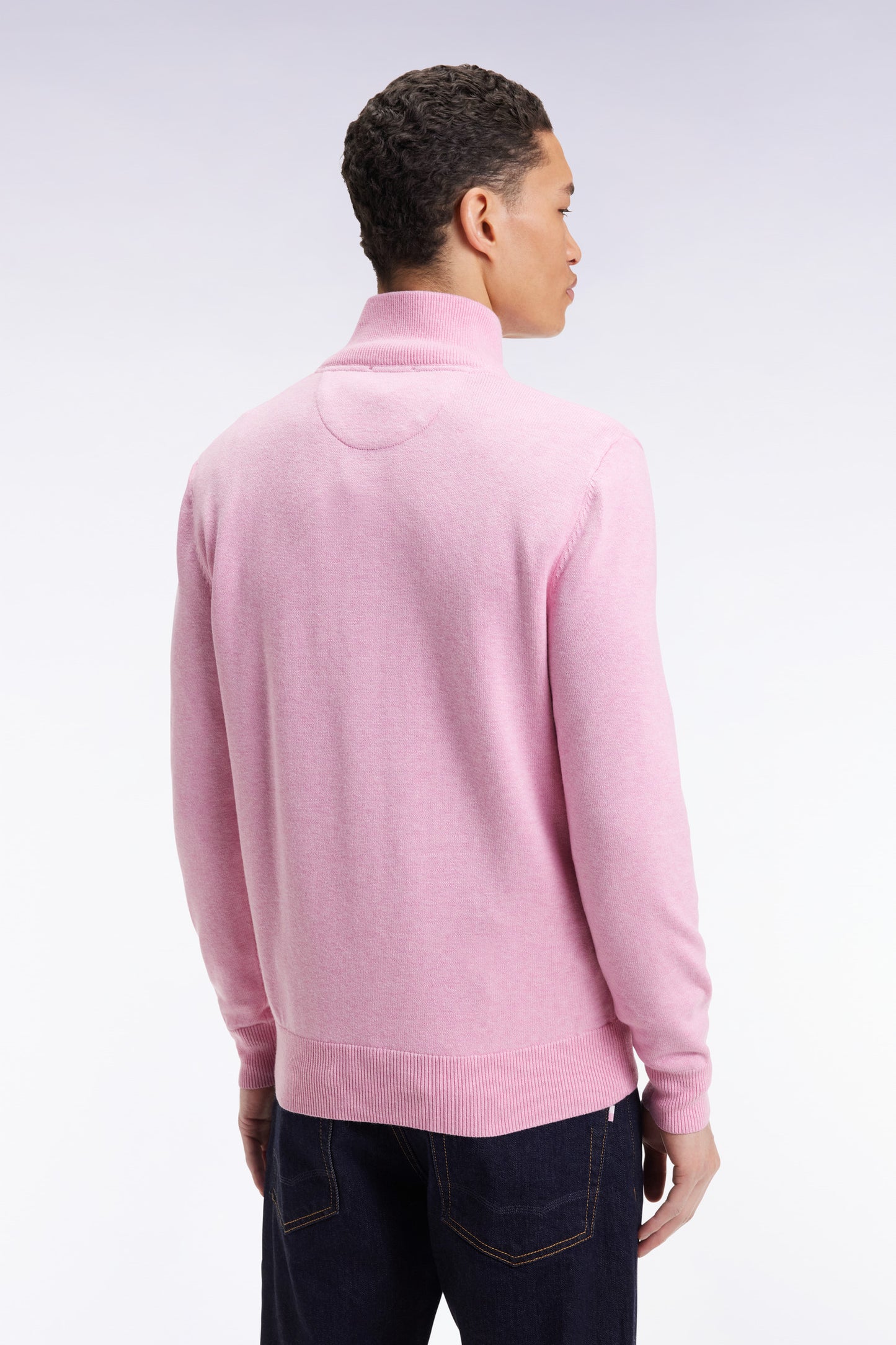 Pull col camionneur en laine et coton rose