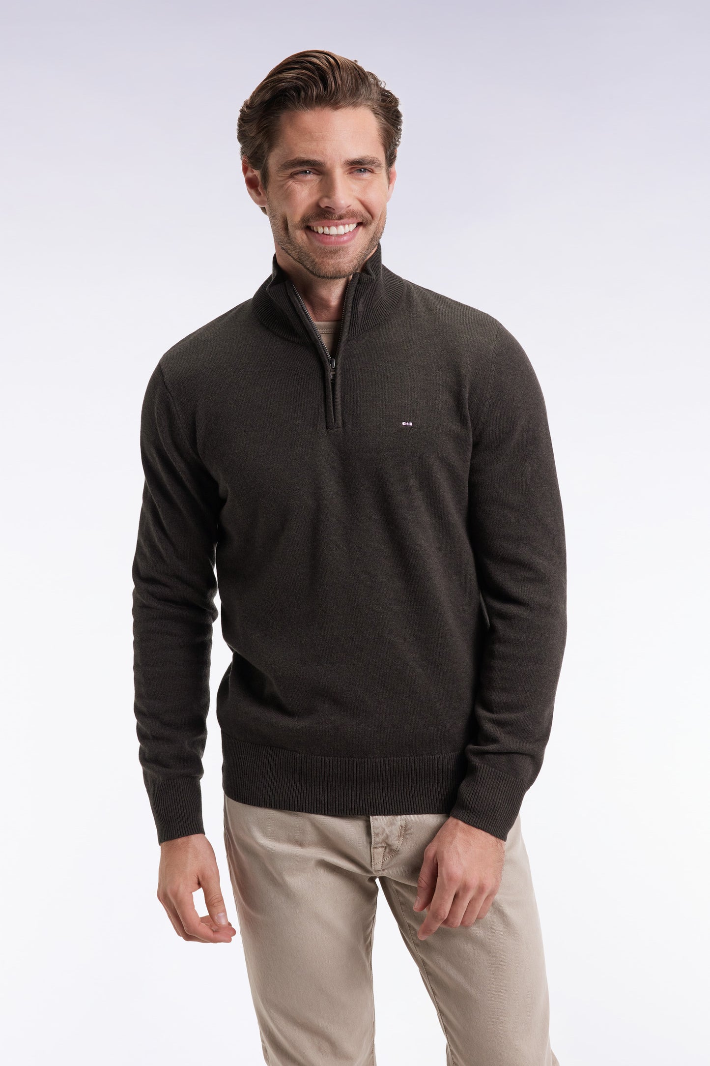 Pull col camionneur en laine et coton vert bouteille
