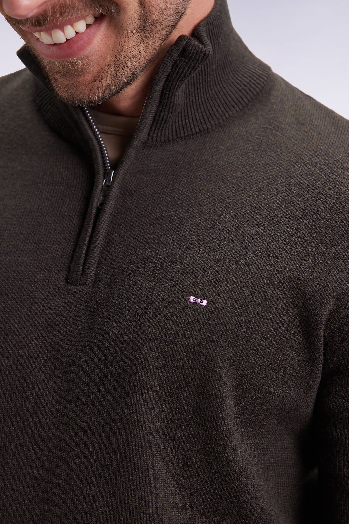 Pull col camionneur en laine et coton vert bouteille