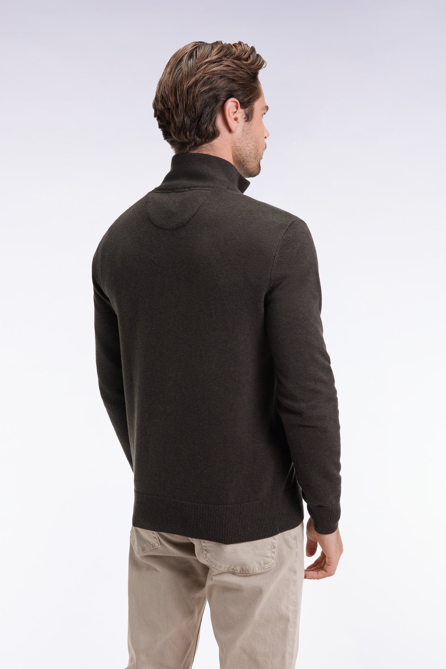 Pull col camionneur en laine et coton vert bouteille