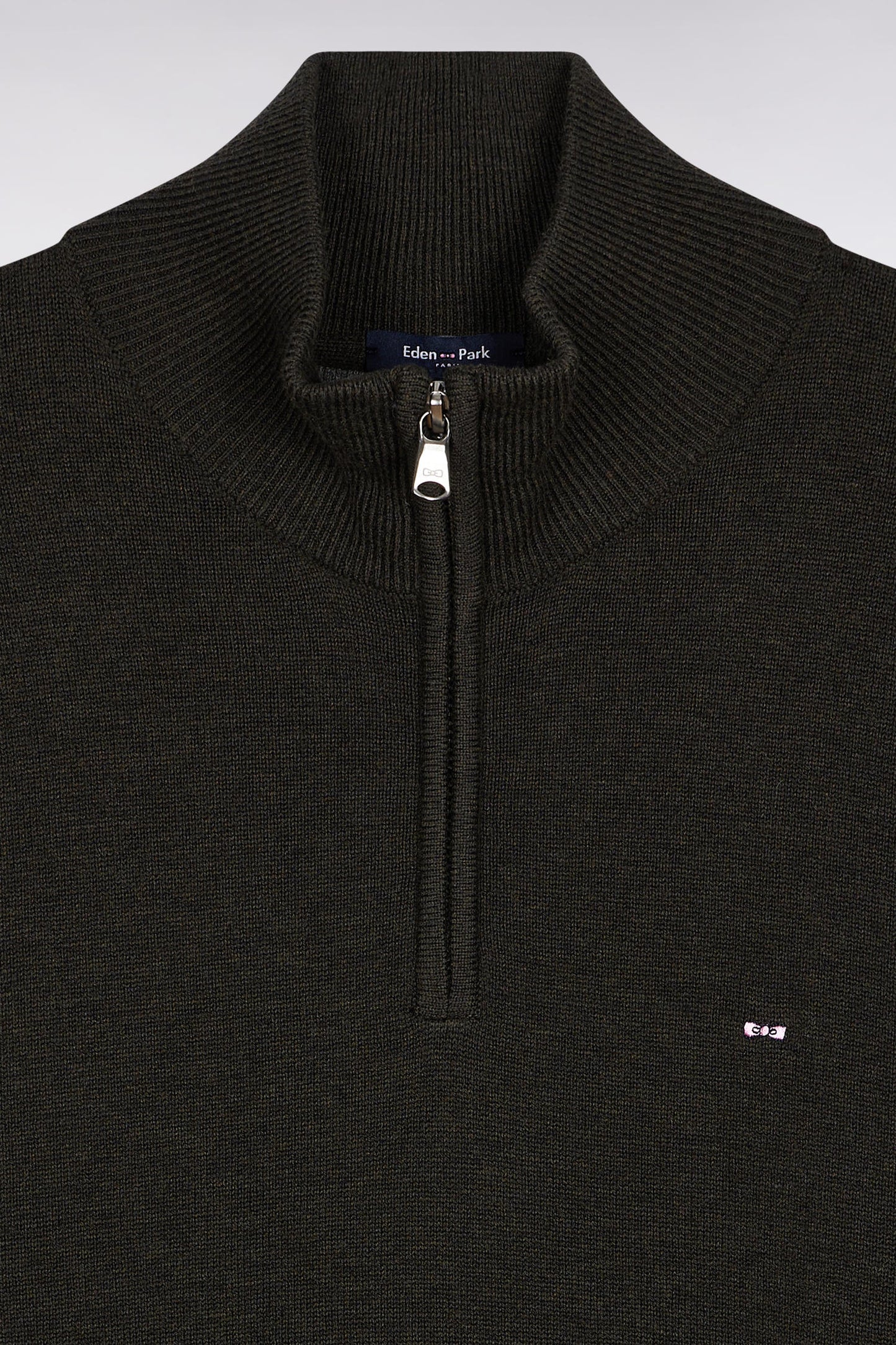 Pull col camionneur en laine et coton vert bouteille