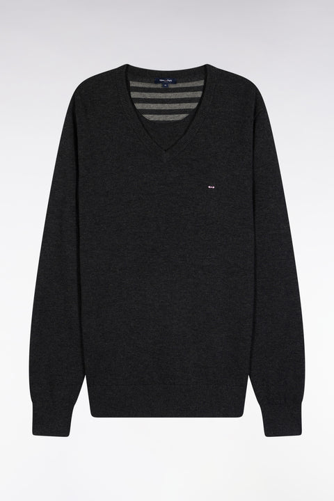 Dark grey wool and cotton V-neck sweater - Image 2
