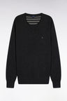 Dark grey wool and cotton V-neck sweater