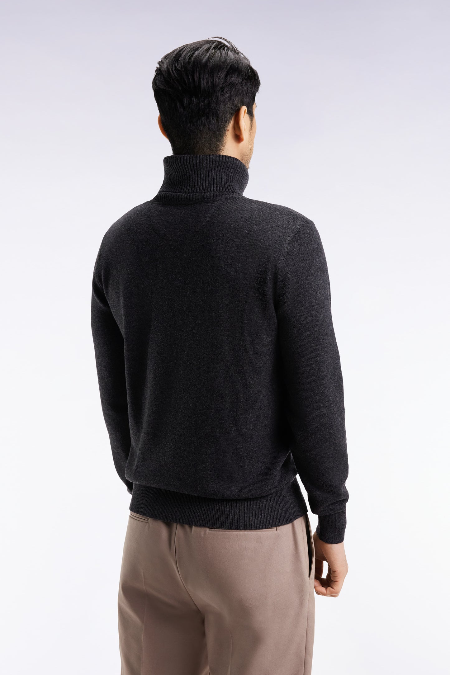 Pull col roulé en laine et coton gris foncé
