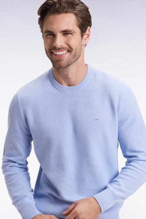 Sky cotton honeycomb round-neck sweater - Image 1