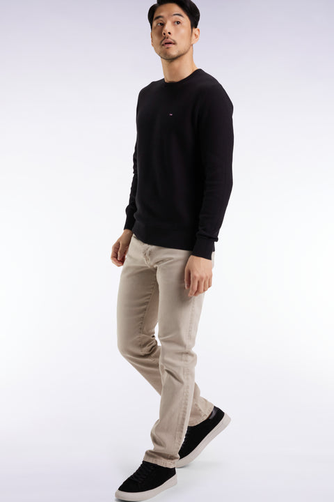 Round-neck sweater in black honeycomb cotton - Image 1