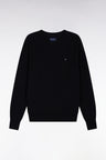 Pull col rond en coton nid d'abeille noir