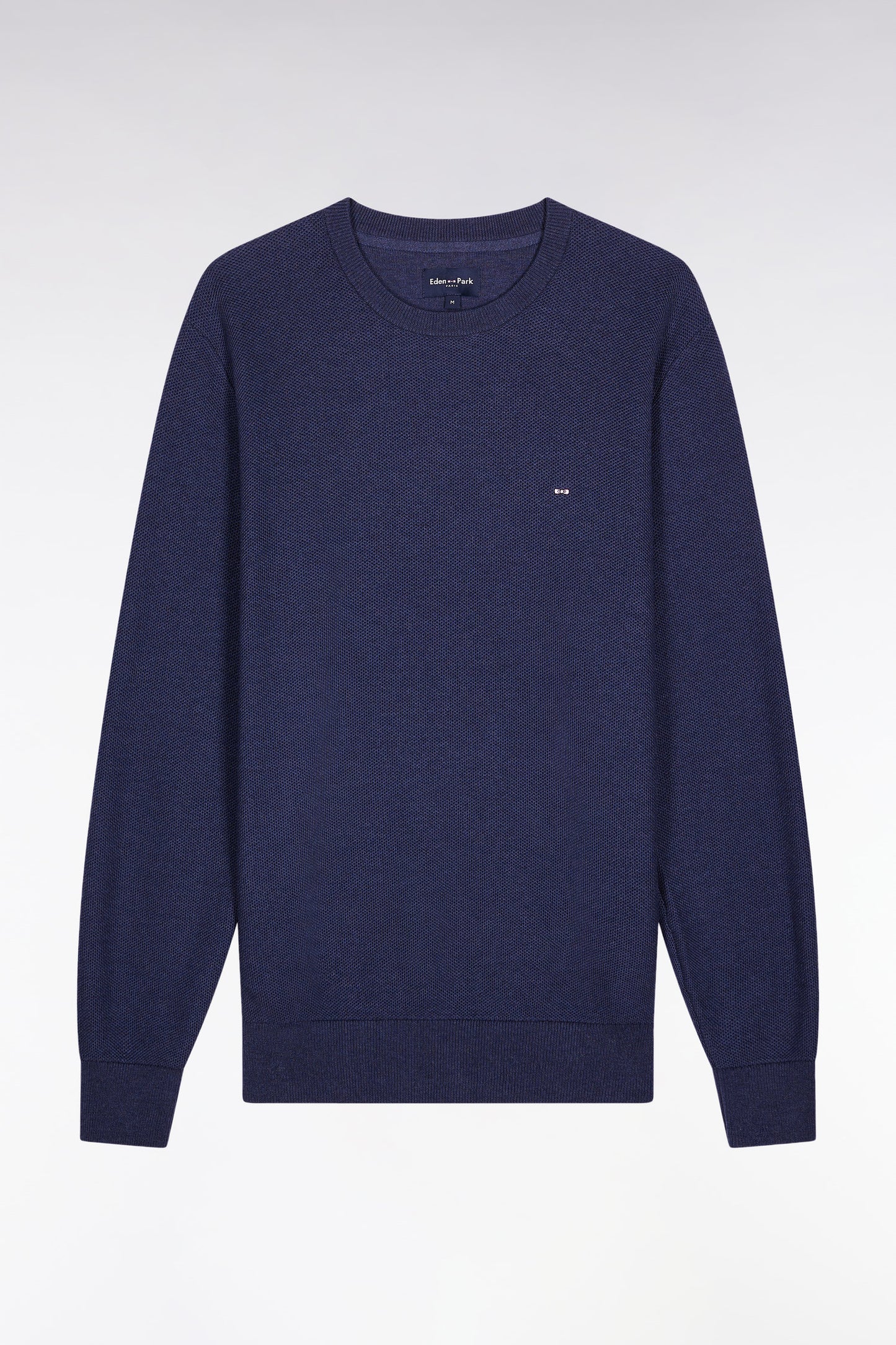 Pull col rond en coton nid d'abeille marine